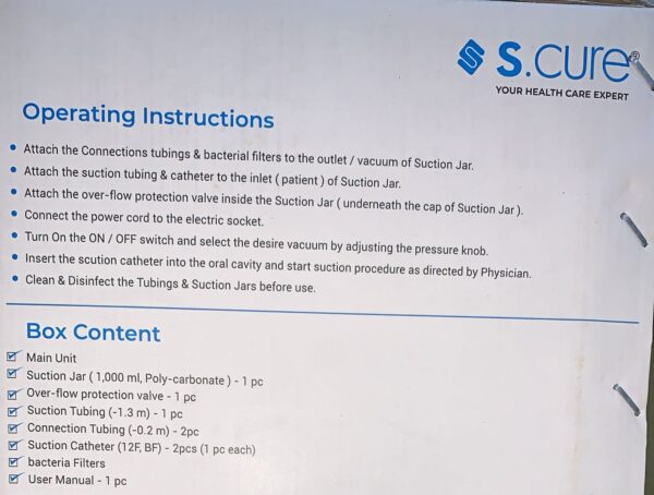 SCURE PORTABLE PHLEGM SUCTION MACHINE ( MODEL- PSM 201 ) - Image 3