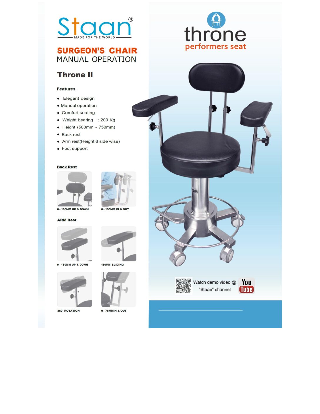 STAAN Surgeon Chair Manual Operation Throne II